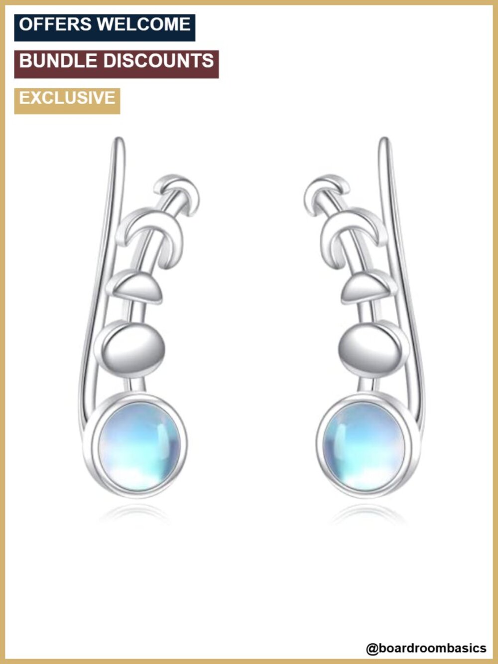 925 Sterling Silver Moonstone Ear Cuffs Ear Climbers Hypoallergenic